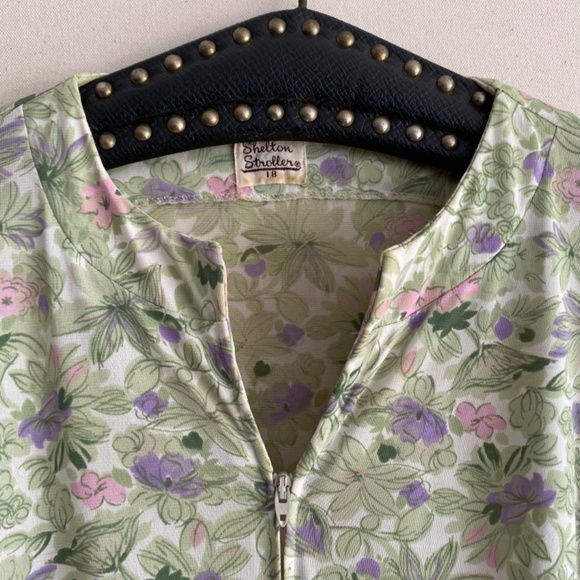 Vintage 1960s/50s Shelton Stroller Green Floral Belted Circle Skirt Dress M/L - Picture 6 of 15